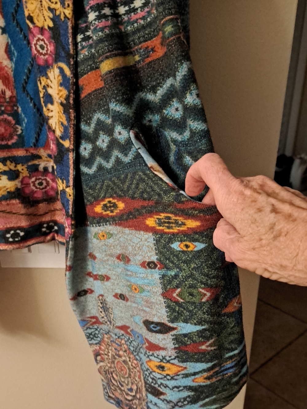 Johnny Was Aztec Boho Open Front Hooded Soft Knit Reversable Cardigan Duster XL - Picture 8 of 11
